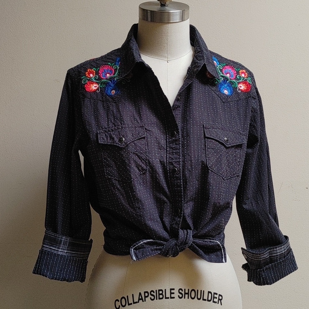 Panhandle Rough Stock Western Snap Shirt Size L